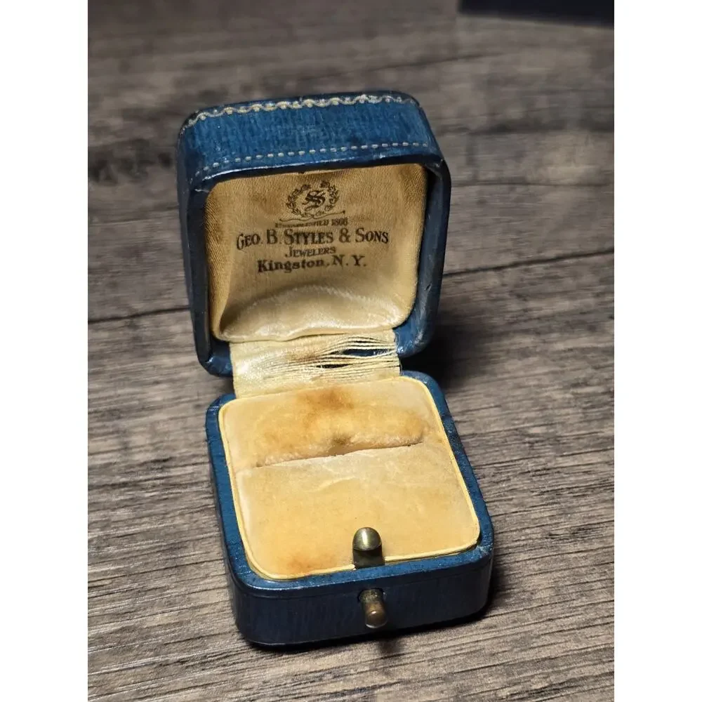Antique Empty Blue Presentation Ring Box Push Button Made Germany Styles & sons